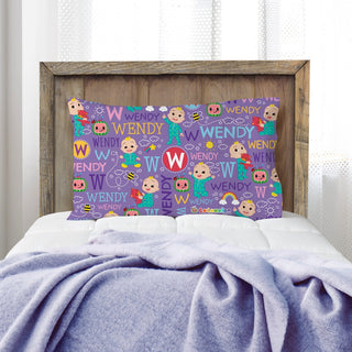 CoComelon Purple Initial And Name Pattern Pillowcase