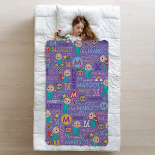 CoComelon Purple Initial And Name Pattern Fuzzy Blanket
