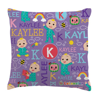 CoComelon Purple Initial And Name Pattern 17" Throw Pillow