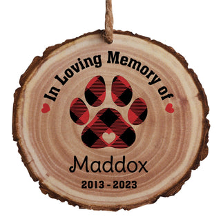 In Loving Memory Buffalo Check Paw Personalized Bark Ornament