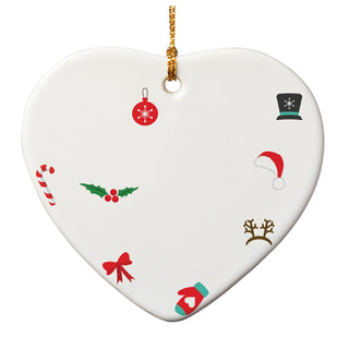 Festive Red & Green Name Pattern Ceramic Heart Ornament