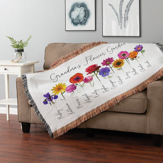 Her Flower Garden Personalized Fringe Throw Blanket