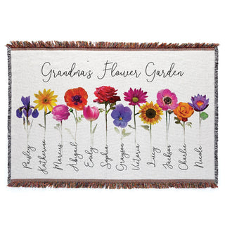 Her Flower Garden Personalized Fringe Throw Blanket
