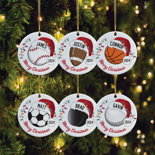 My Sport with Santa Hat Personalized Ceramic Ornament