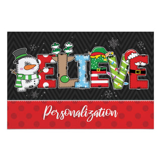 Believe Holiday Personalized Thin Doormat 18x27