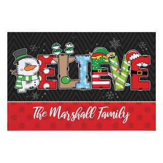 Believe Holiday Personalized Thin Doormat 18x27