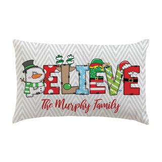 Believe Holiday Personalized Lumbar Throw Pillow