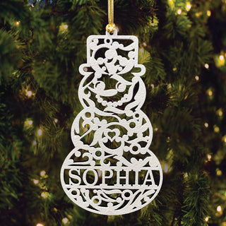 White Wood Personalized Snowman Ornament