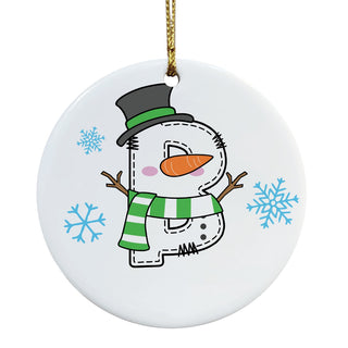 Snowman Initial Round Ceramic Ornament