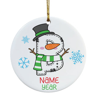 Snowman Initial Round Ceramic Ornament