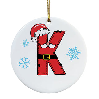 Santa Initial Round Ceramic Ornament