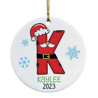 Santa Initial Round Ceramic Ornament