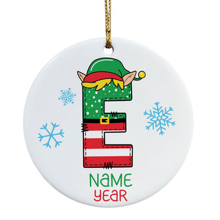 Elf Initial Round Ceramic Ornament