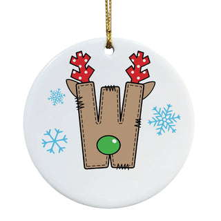 Reindeer Initial Round Ceramic Ornament