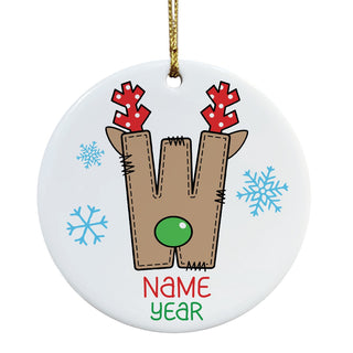 Reindeer Initial Round Ceramic Ornament