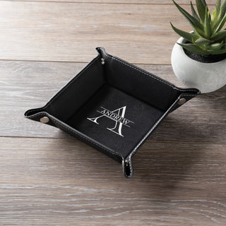 Name and Initial Black Leatherette Snap Tray