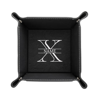 Name and Initial Black Leatherette Snap Tray