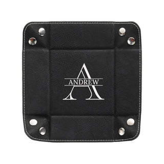 Name and Initial Black Leatherette Snap Tray