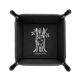 Our Initials Carved In Tree Heart Black Leatherette Snap Tray