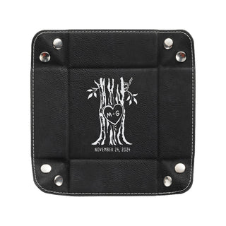 Our Initials Carved In Tree Heart Black Leatherette Snap Tray