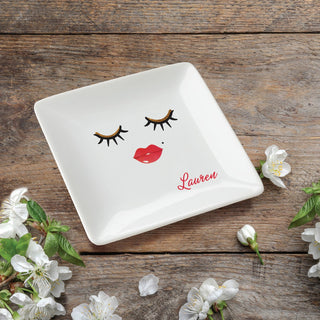 Lips and Lashes Personalized Square Trinket Dish