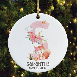 Floral Animal Initial Personalized Ceramic Ornament
