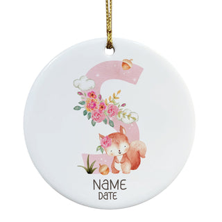 Floral Animal Initial Personalized Ceramic Ornament