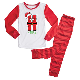 Santa Character Initial with Name Red Striped Pajamas-7/8