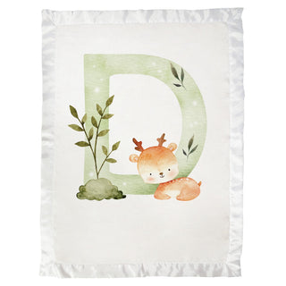 Baby Boy Animal Initial Personalized Satin Trim Baby Blanket