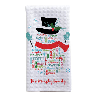 Snowman Family Name Pattern Waffle Tea Towel