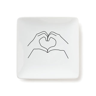 Heart Hands Personalized White Square Trinket Dish