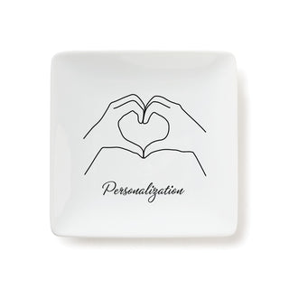 Heart Hands Personalized White Square Trinket Dish