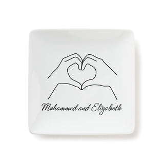 Heart Hands Personalized White Square Trinket Dish