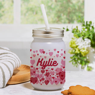 Shower of Hearts Frosted Mason Jar With Lid & Straw