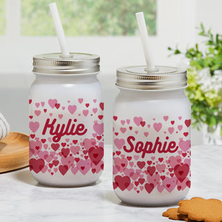 Shower of Hearts Frosted Mason Jar With Lid & Straw