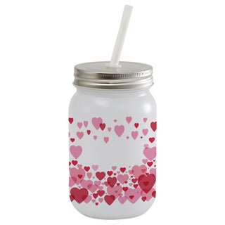 Shower of Hearts Frosted Mason Jar With Lid & Straw