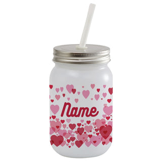 Shower of Hearts Frosted Mason Jar With Lid & Straw