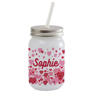 Shower of Hearts Frosted Mason Jar With Lid & Straw