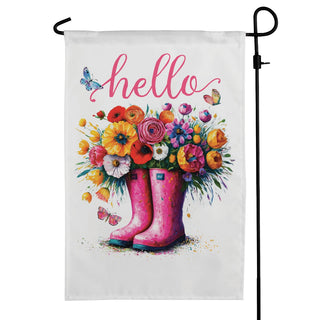 Hello Spring Floral Rain Boots Garden Flag