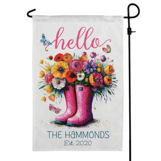 Hello Spring Floral Rain Boots Garden Flag