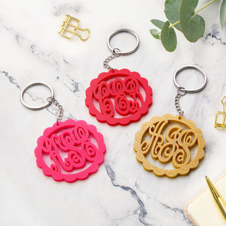 Scallop Edge Monogram Acrylic Keychain