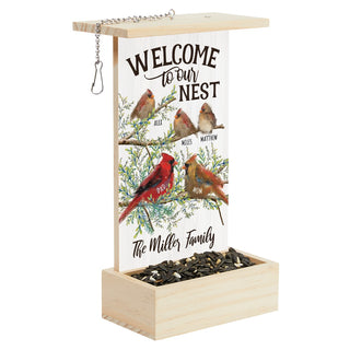 Welcome To Our Nest Cardinal Family Hanging Wood Bird Feeder