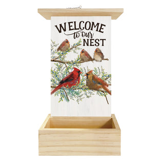 Welcome To Our Nest Cardinal Family Hanging Wood Bird Feeder