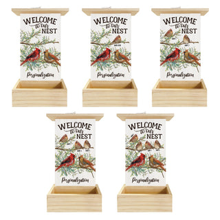 Welcome To Our Nest Cardinal Family Hanging Wood Bird Feeder
