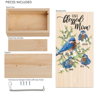 One Blessed Mom Bluebird Hanging Wood Bird Feeder