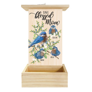 One Blessed Mom Bluebird Hanging Wood Bird Feeder