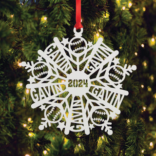 2024 White Wood Sports Snowflake Ornament