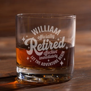 Officially Retired Personalized Whiskey Glass retirement gift idea for him or her