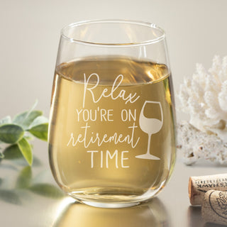 Relax You're On Retirement Time Stemless Wine Glass