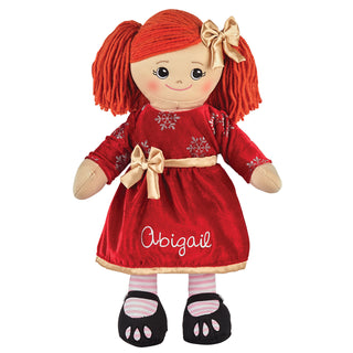 Rag Doll with Dark Red Velvet Dress - Red Hair